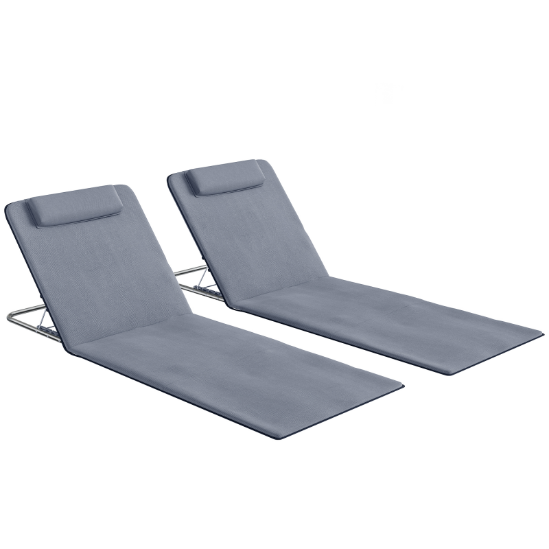 Outsunny Set mit 2 klappbaren Strandmatten, Rückenlehne 5-fach verstellbar, Kopfkissen und Tragetasche, 134x48x33-43 cm, Grau Aosom – Bild 1 von 2