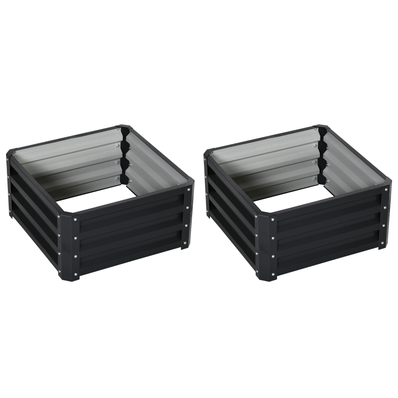 Outsunny Set mit 2 erhöhten Pflanzkästen aus verzinktem Stahl 60 x 60 x 30,5 cm, Hochbeet für Gemüse, Blumen und Kräuter, grau Aosom – Bild 1 von 2
