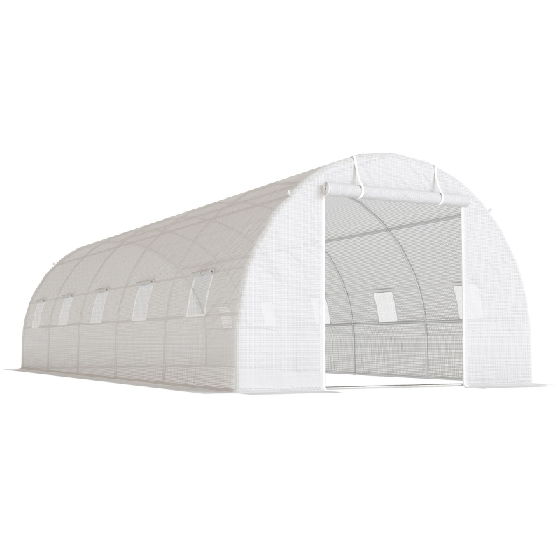 Outsunny Tunnel-Gewächshaus 8x3x2 m mit aufrollbaren Türen und 12 Fenstern, Gewächshaus für den Gemüsegarten mit 4 diagonalen Verstärkungen, Stahlrahmen und PE-Abdeckung, für Gemüse, Blumen, Obst, Weiß Aosom – Bild 1 von 2