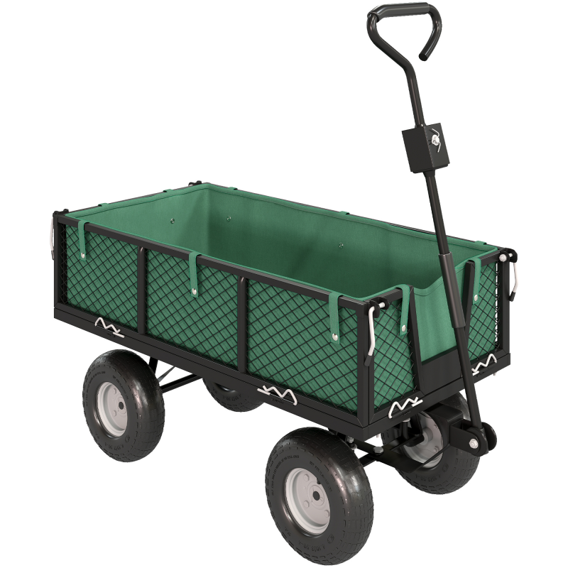Outsunny Gartwagen 114 L mit 4 großen Rädern, 200 kg Tragfähigkeit, Stahl-Strandwagen mit Aufbewahrungstasche, abnehmbare Seitenwände und schwenkbarer Griff, 105x51x54 cm, Grün Aosom – Bild 1 von 2
