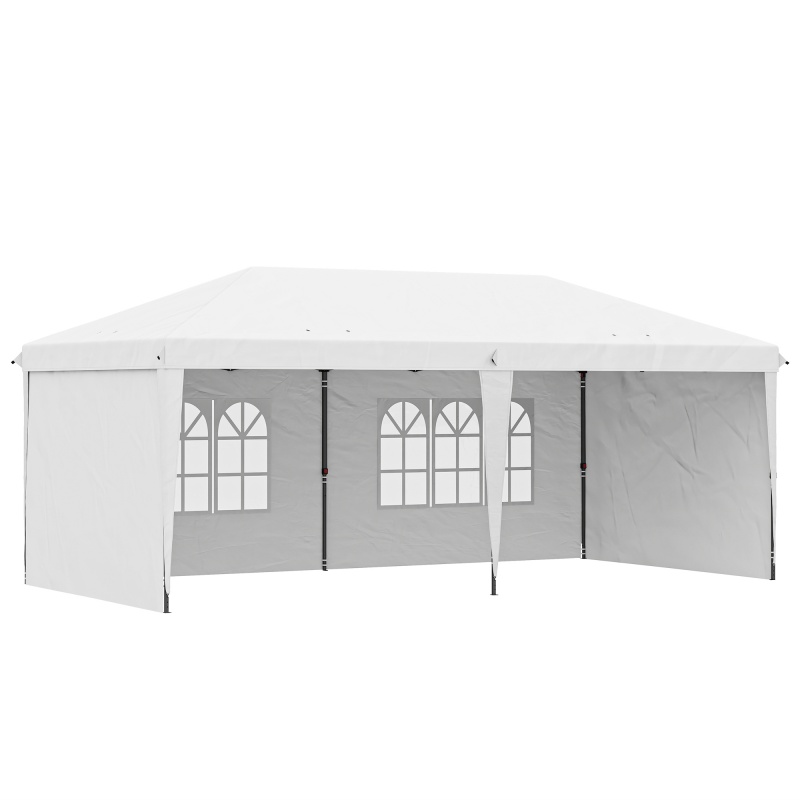 Outsunny Faltpavillon 6x3 m, Pop-up, mit 4 abnehmbaren Seitenteilen, Gartenpavillon mit 2 sichtbaren Fenstern, Tragetasche, wasserdicht, UV-beständig, Pavillon für Camping, Partys, Outdoor Weiß Aosom – Bild 1 von 2