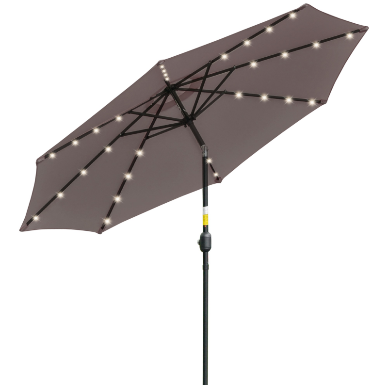 Outsunny Neigbarer Gartenschirm Ø265 cm mit 32 Solar-LEDs und Kurbel, 8 Streben, Stahl/Polyester, für Terrasse Garten Balkon, Grau Aosom – Bild 1 von 2