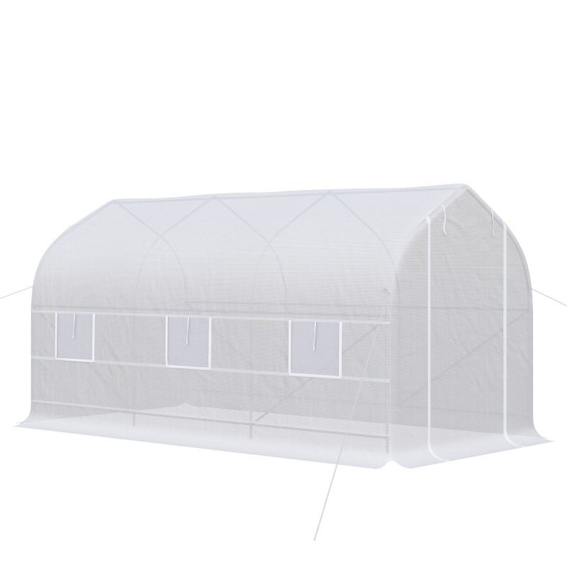 Outsunny Tunnel-Gewächshaus 4x2x2 m mit aufrollbaren Türen und 6 Fenstern, Gewächshaus für Garten mit Satteldach, Metallrahmen und PE-Abdeckung, für Gemüse Blumen Obst, Weiß Aosom – Bild 1 von 2