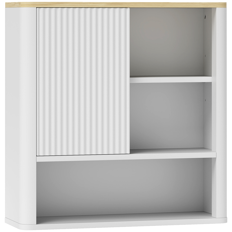 HOMCOM Wandschrank für Badezimmer Hängeschrank mit verstellbaren Regalen Schiebetür 5 Fächer Geschwungenes Profil 60x20x62 cm Weiß Aosom – Bild 1 von 2