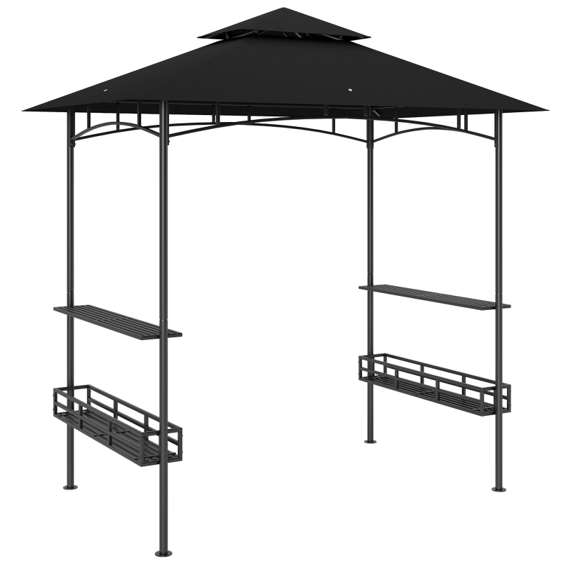 Outsunny Grillpavillon, Gartenüberdachung, Deckenhaken, Ablagen und seitliche Aufbewahrungskörbe, galvanisierte Metallkonstruktion 240 x 150 x 257 cm dunkelgrau Aosom – Bild 1 von 2