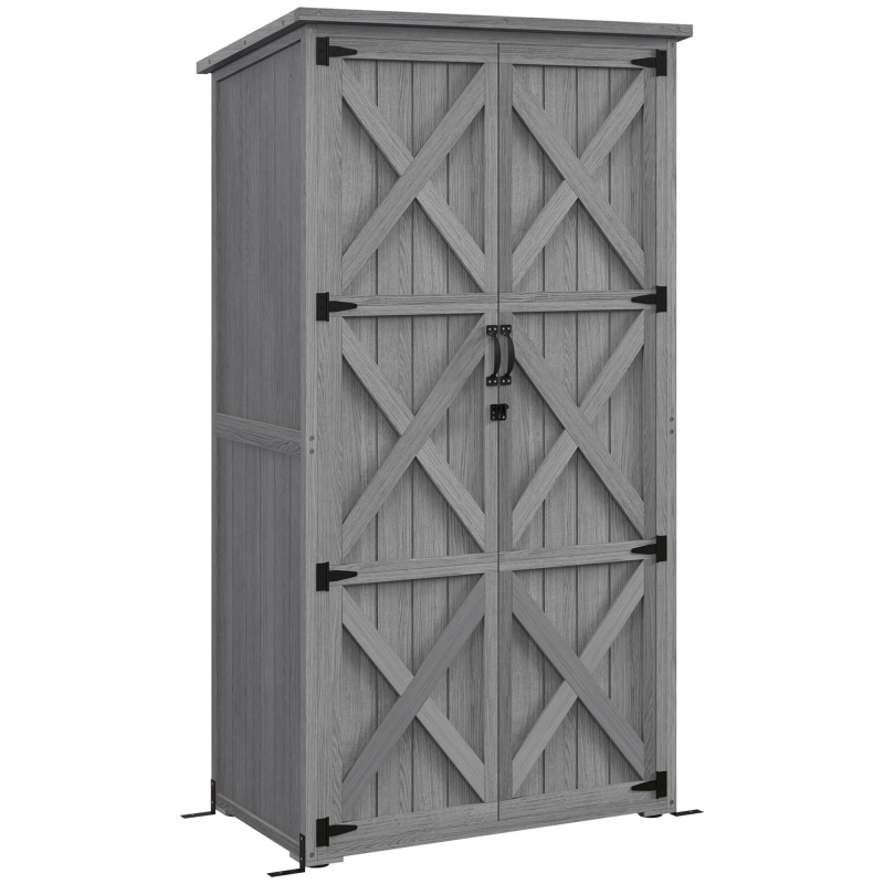 Outsunny Gartenschrank Geräteschrank auf Füßen 90L x 54,5l x 161/168,5H cm, 2 Regalböden, wasserdichtes bituminiertes Dach, autoklaviertes Kiefernholz, grau Aosom – Bild 1 von 2