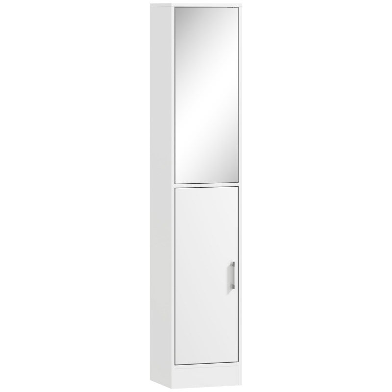 kleankin Badezimmerschrank mit Spiegel, schmaler 6-stufiger Badschrank mit 2 Türen und verstellbaren Regalen, Badezimmer-Aufbewahrung für kleine Räume, 32x28x162cm, weiß Aosom – Bild 1 von 2