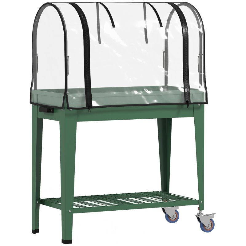 Outsunny Hochbeet auf Rollen, Pflanztisch mit PVC-Gewächshausabdeckung und unterem Regal für Pflanzen, Blumen und Gemüse, 80x40x120 cm, Grün Aosom – Bild 1 von 2