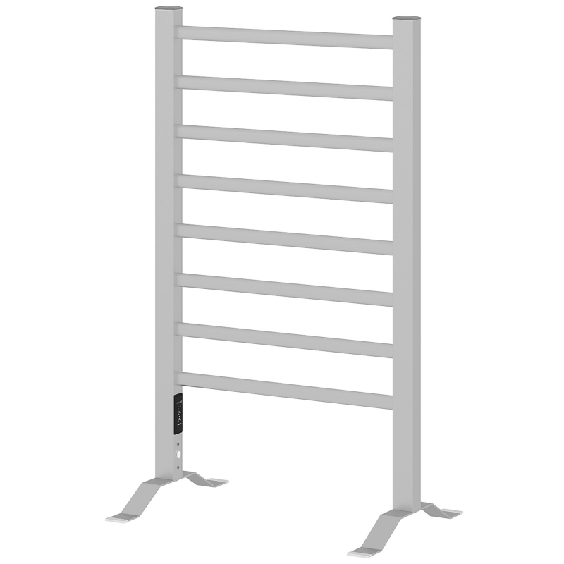 HOMCOM Stand- oder Wand-Handtuchwärmer 150W, beheizter Handtuchhalter aus Aluminiumlegierung mit 8 Stangen und 2- oder 4-Stunden-Timer, spritzwassergeschützt, 53x35x90 cm, Silber Aosom – Bild 1 von 2