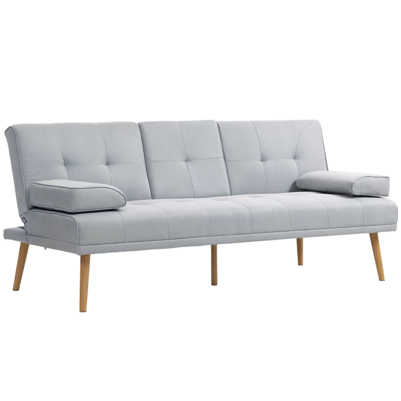 HOMCOM Schlafsofa Bequeme Schlafcouch, 3 Sitzer, Sofabett, Leinen, Hellgrau, 181x77x72cm Aosom – Bild 1 von 2