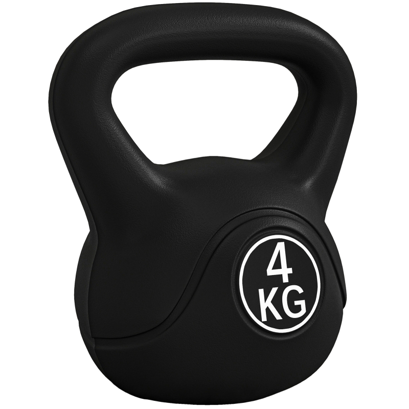 HOMCOM Kettlebell 4 kg, Kunststoffüberzug & Sandfüllung, breiter Griff, flache Basis, ideal für Krafttraining, Zuhause & Fitnessstudio, Schwarz Aosom – Bild 1 von 2