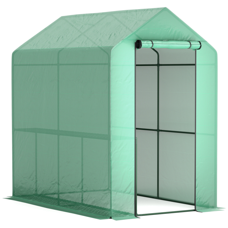 Outsunny Gewächshaus PE mit 2-stöckigem Regal, Balkongewächshaus, verstärkte Abdeckung 140 g/m², Stahlgestell, aufrollbare Reißverschlusstür, für Gemüse, Pflanzen, Blumen, 186 x 120 x 190 cm, grün Aosom – Bild 1 von 2