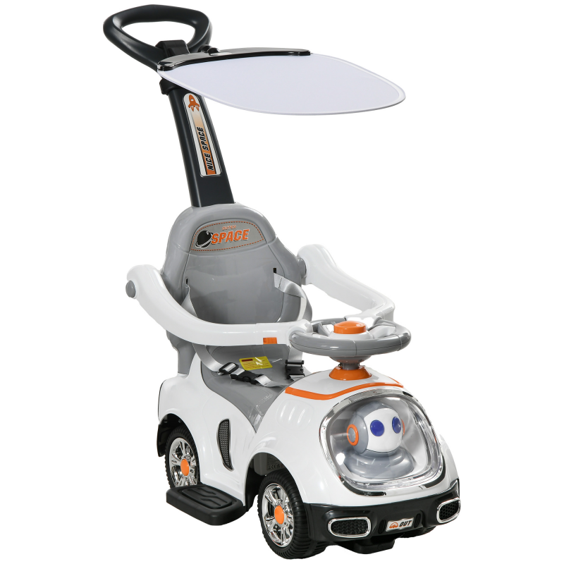 AIYAPLAY 3‑in‑1-Laufwagen für Kinder 12–36 Monate, Laufwagen mit Stauraum, Roboterdesign mit leuchtenden Augen, Musik, Hupe, abnehmbarem Schiebebügel und Verdeck, Weiß Aosom – Bild 1 von 2