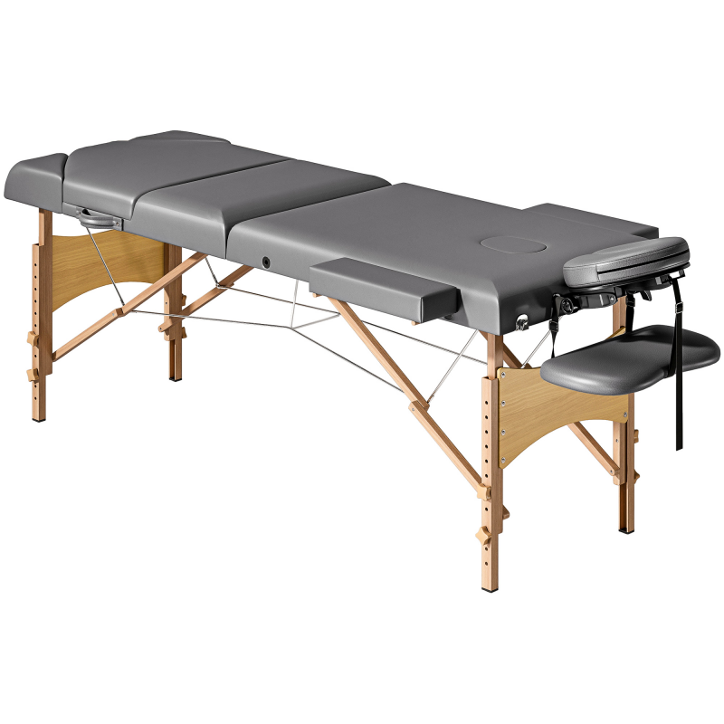 HOMCOM Klappbare Massageliege Professionelle Kosmetikliege 3-Zonen mit Höhenverstellung, Rückenlehne, Beinstütze, Verstellbare Kopfstütze, Gepolsterte Armlehnen 215x60x64-89 cm Grau Aosom – Bild 1 von 2