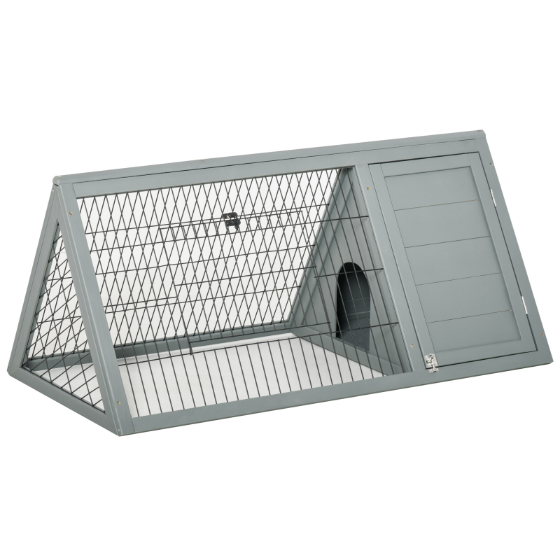 PawHut Kleintierstall 3-eckiger Kleintierkäfig mit Freigehege & Auslauf aus Tannenholz, grau, 116x62,2x52,5cm für Kaninchen & Kleintiere Aosom.de – Bild 1 von 2