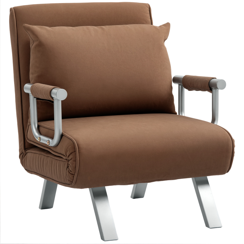 HOMCOM Schlafsofa für 1 Person 2-in-1, klappbarer Schlafsessel mit Bezug aus synthetischem Wildleder, 5-fach verstellbare Rückenlehne und gepolstertes Kissen, für Büro, Schlafzimmer, Wohnzimmer, 65x69x80 cm, Braun Aosom – Bild 1 von 2
