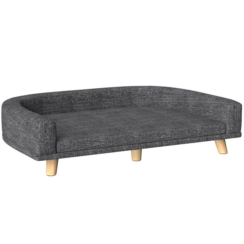 PawHut Sofa für große Hunde, 98x67x25 cm, erhöhtes Hundebett mit gepolstertem, waschbarem Kissen und Kiefernholzbeinen, Traglast 30 kg, Dunkelgrau Aosom – Bild 1 von 2