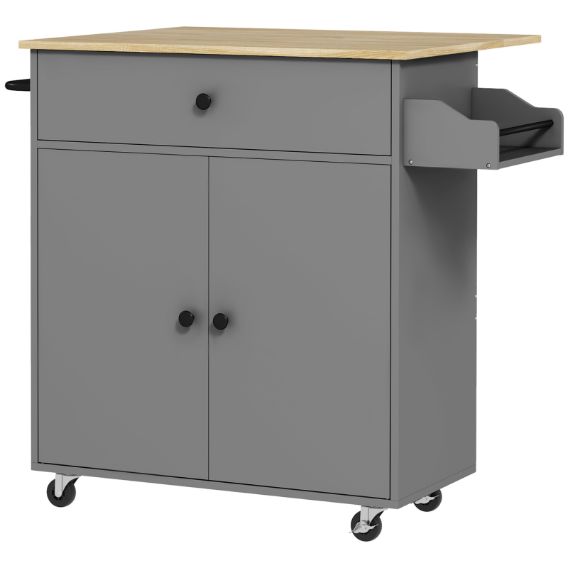 HOMCOM Küchenwagen auf Rollen, Kücheninsel mit Schublade, verstellbares Regal, zweitüriger Schrank, Gewürzhalter und Handtuchhalter, 106 x 42 x 87 cm, grau Aosom – Bild 1 von 2