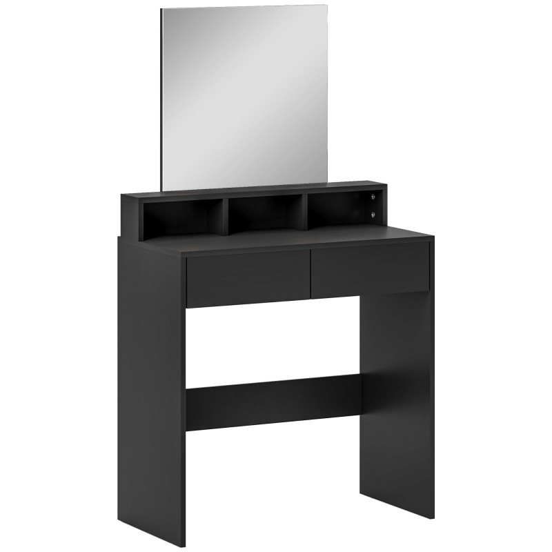 HOMCOM Schminktisch mit Spiegel, 2 Schubladen, 3 offene Fächer, Schminktisch für kleine Räume, Schlafzimmer, 75x38x135 cm, Schwarz Aosom – Bild 1 von 2