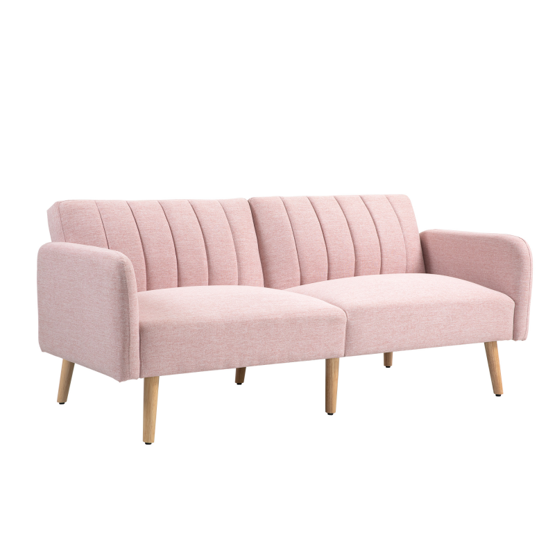 HOMCOM Schlafsofa 2‑Sitzer Skandinavisches Design Rückenlehne 3‑fach verstellbar Holzfüße Leinenoptik Stoff Rosa Aosom – Bild 1 von 2