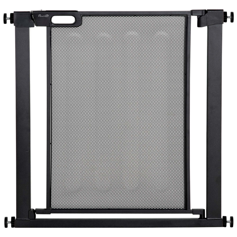 PawHut Verstellbares Hundegitter 75-82 cm, Sicherheitsgitter mit automatischem Schließmechanismus aus Stahl und ABS, Höhe 76 cm, Schwarz Aosom – Bild 1 von 2