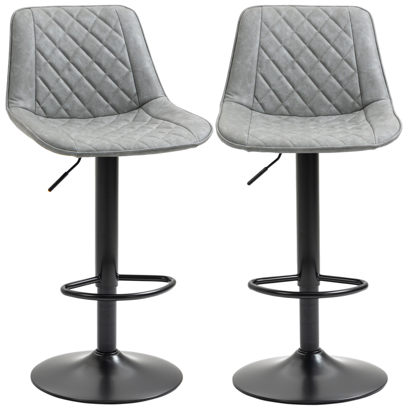 HOMCOM Set 2 drehbare Barhocker, hohe Küchenhocker mit Höhenverstellung 86-106 cm, hohe Stühle für Küche, bezogen mit Kunstleder, Rückenlehne und Fußstütze, Grau Aosom – Bild 1 von 2