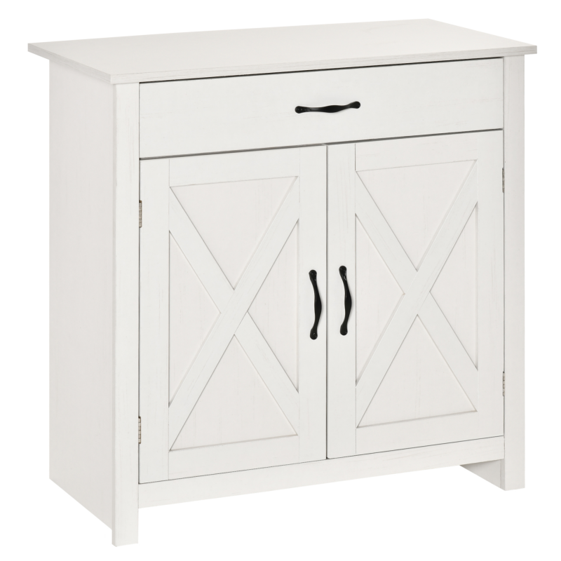 HOMCOM Sideboard, Aufbewahrung mit Schublade, 2 Scheunentüren und verstellbarem Regal, Esszimmer- & Küchenbuffet, 80 x 39,7 x 80 cm, weiß Aosom – Bild 1 von 2