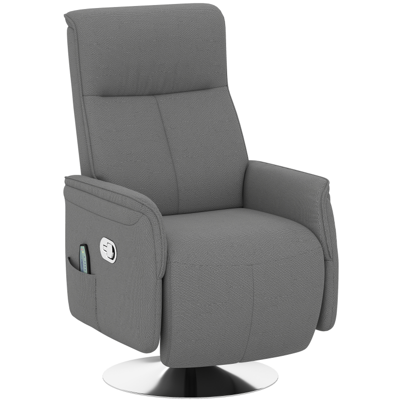 HOMCOM Massagesessel Relaxsessel, verstellbarer Relaxsessel, 360° drehbar, Rückenlehne und Fußstütze verstellbar, Fernbedienung, Seitentasche, Leinenoptik-Stoff, TV-Sessel für Wohnzimmer Schlafzimmer, grau Aosom – Bild 1 von 2