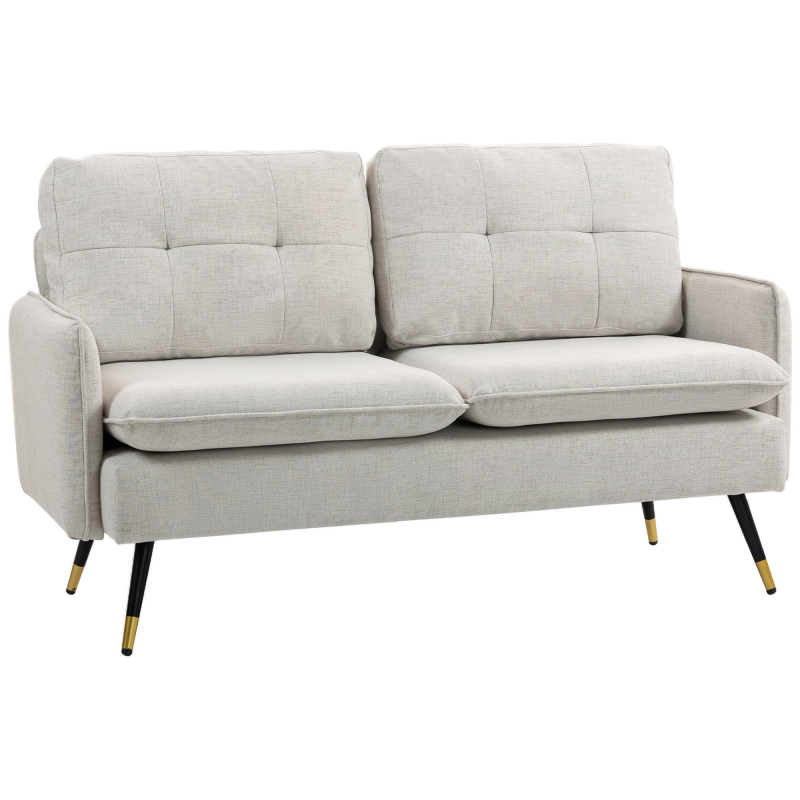 HOMCOM 2-Sitzer Sofa, Wohnzimmersofa, Leinenoptik-Bezug 139 cm, gepolsterte Sitzkissen, gesteppte Rückenlehne, S-Federn, Stahlfüße, modernes Sofa für Schlafzimmer, Wohnung, Creme Aosom – Bild 1 von 2