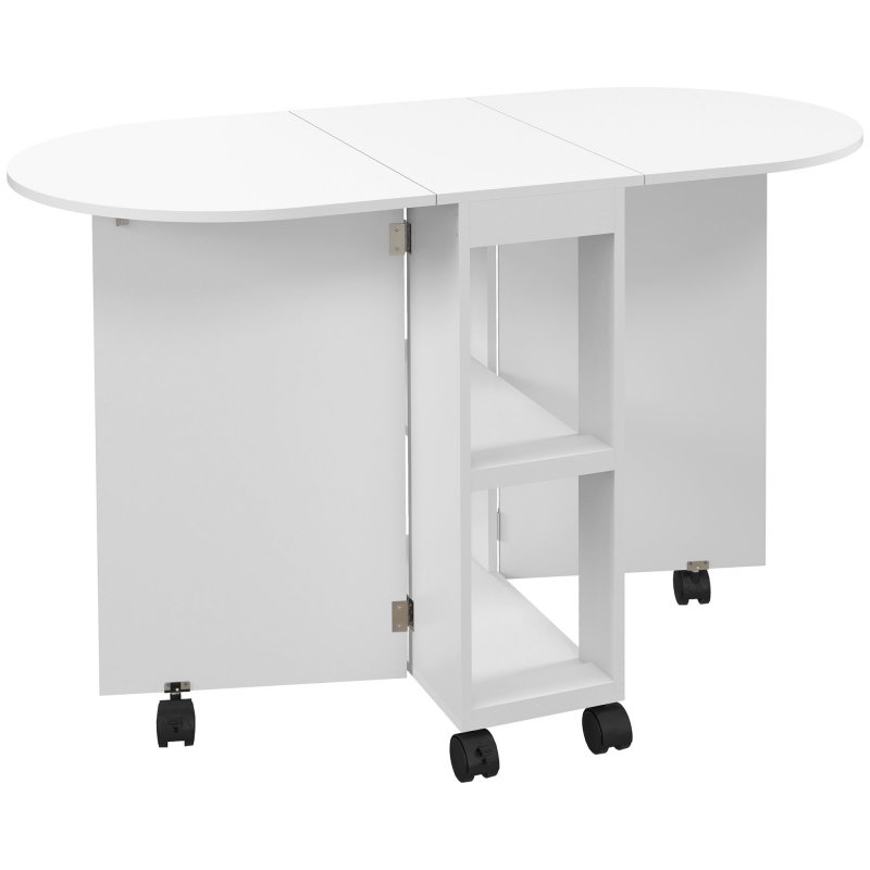 HOMCOM Klapptisch auf Rollen, Küchentisch für 4 Personen mit 2 Klappplatten und 2 Ablagen, für kleine Räume, 120 x 60 x 77 cm, weiß Aosom – Bild 1 von 2