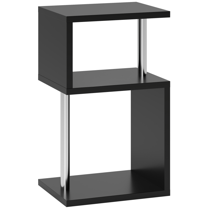 HOMCOM Beistelltisch mit 3-stufiger LED-Leuchte, moderner S-förmiger Beistelltisch, offene Ablagen und Aluminiumgestell für Wohnzimmer Schlafzimmer 44x38x75 cm Schwarz Glanz Aosom – Bild 1 von 2