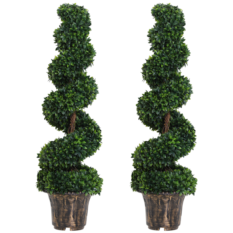 Outsunny Set 2 künstliche Spiral-Buchsbaum-Pflanzen 120cm, künstliche Pflanzen für Innen- und Außen mit Topf, Deko-Pflanze für Zuhause, Büro, Wohnzimmer, Garten, Grün Aosom – Bild 1 von 2