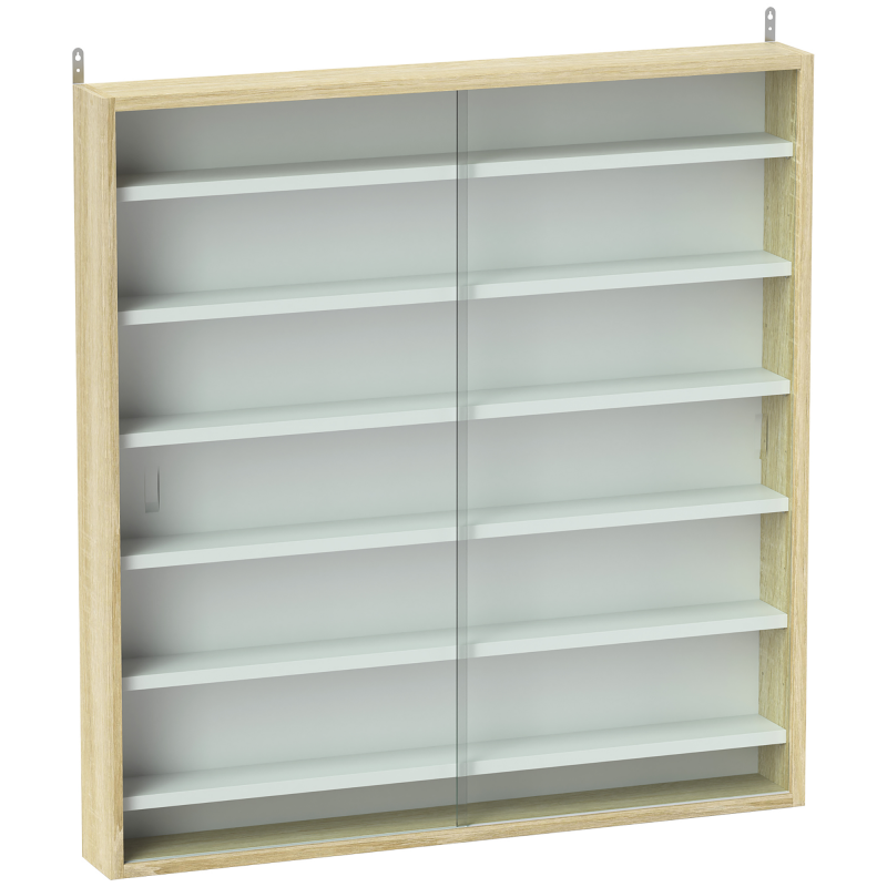 HOMCOM Wandvitrine 80 x 9,5 x 83 cm mit 6 höhenverstellbaren Einlegeböden und 2 Glasschiebetüren – Vitrine für Figuren und Modellautos, Eiche Aosom – Bild 1 von 2