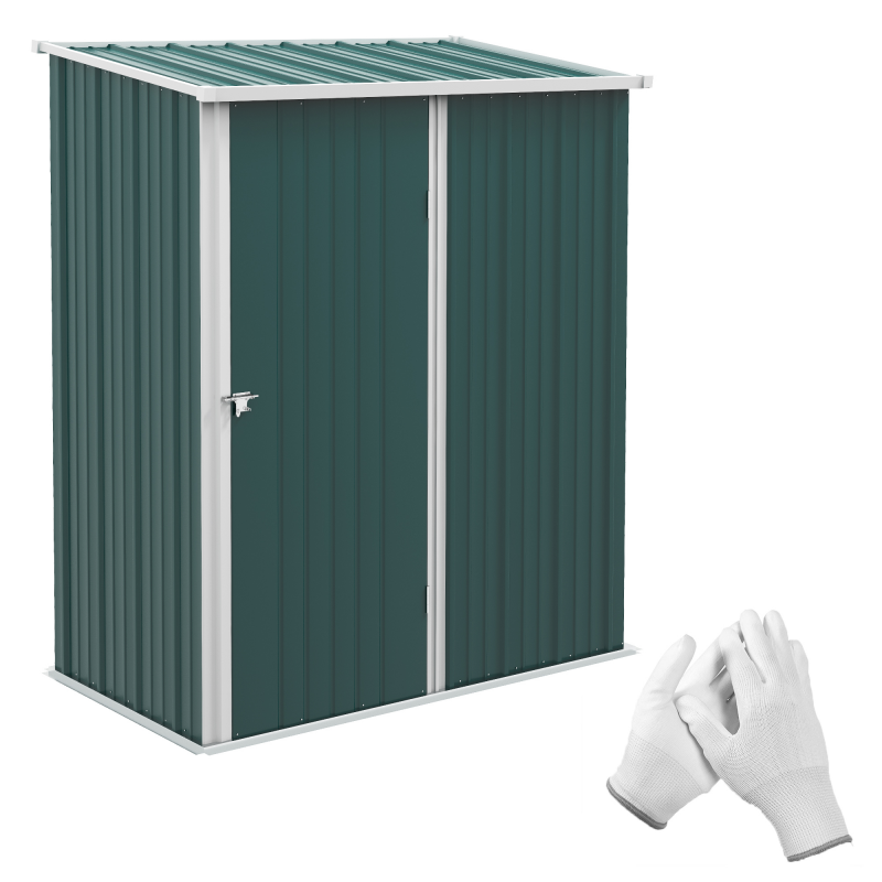 Outsunny Gartenhaus 1.34m² aus verzinktem Stahl, Schuppen mit schrägem Dach, Handschuhe und abschließbare Tür, Geräteschuppen, 161.5x94.5x196cm, Grün Aosom – Bild 1 von 2