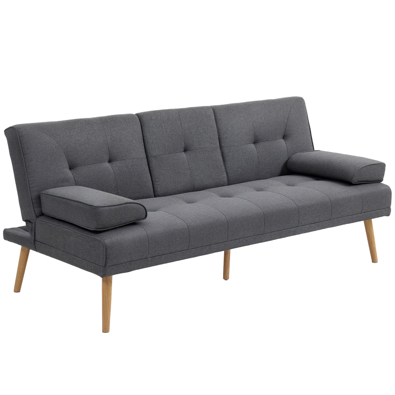 HOMCOM Schlafsofa 3-Sitzer Bettsofa mit klappbarem Tisch und Becherhalter, Skandi-Design in Dunkelgrau bis 250kg belastbar Aosom.de – Bild 1 von 2