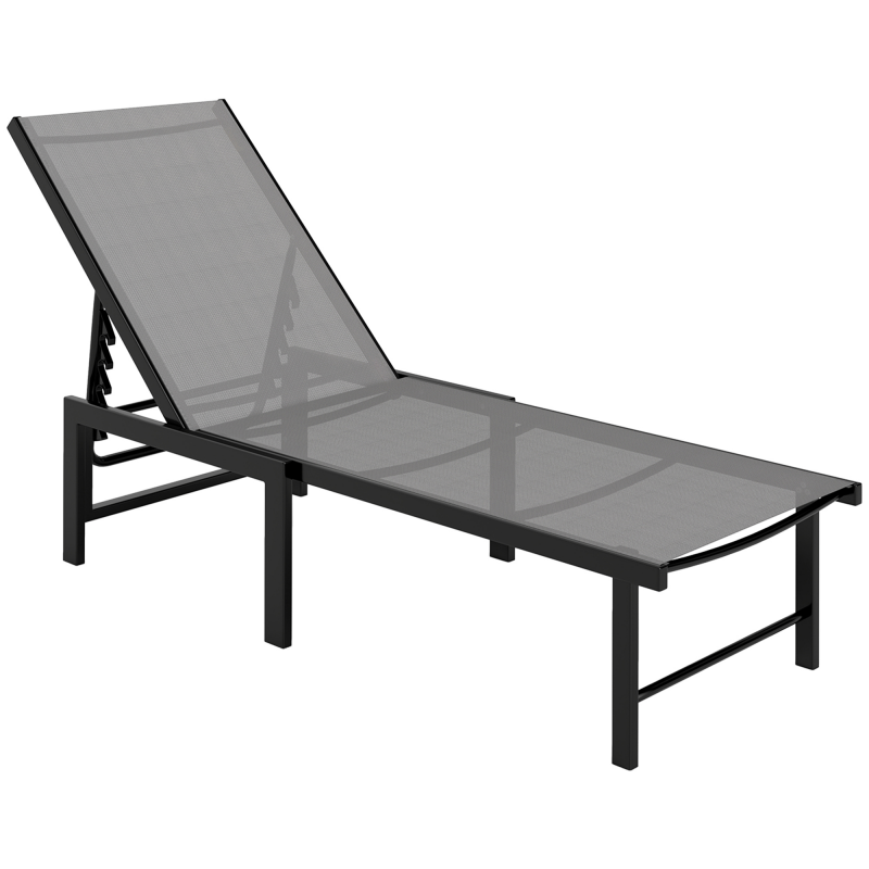 Outsunny Sonnenliege, Gartenliege für außen, 5-fach verstellbare Rückenlehne, Liegestuhl mit Textilene-Sitz, pulverbeschichteter Stahlrahmen für Terrasse und Strand, grau Aosom – Bild 1 von 2