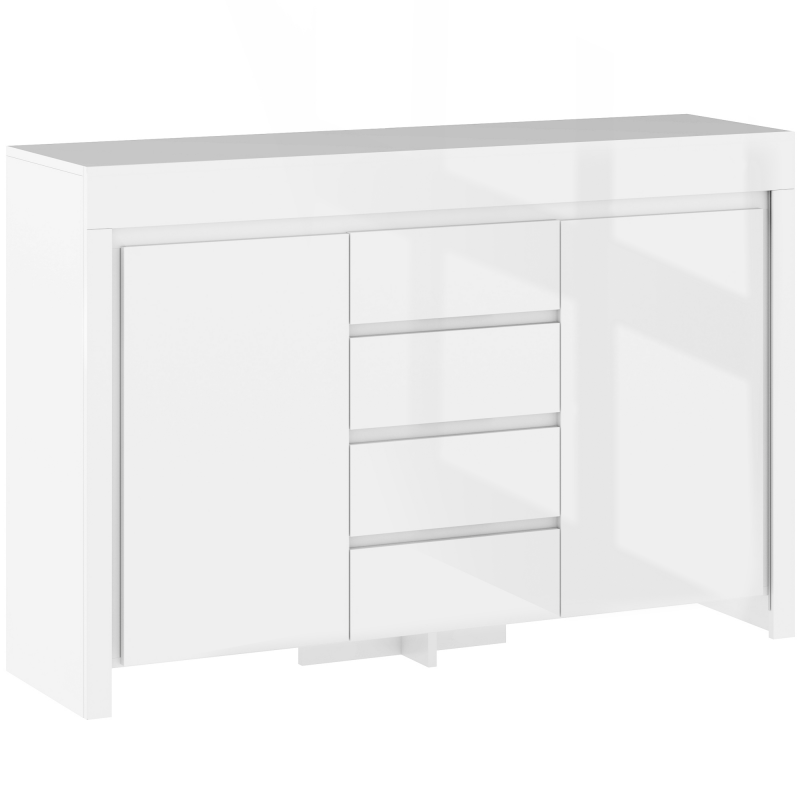 HOMCOM Sideboard Wohnzimmer, Aufbewahrungsmöbel mit LED-Beleuchtung 4 Schubladen Soft-Close-Türen und verstellbaren Regalen, moderner Stil, Sideboard Esszimmer und Küche, 120 x 34 x 80 cm, hochglanzweiß Aosom – Bild 1 von 2