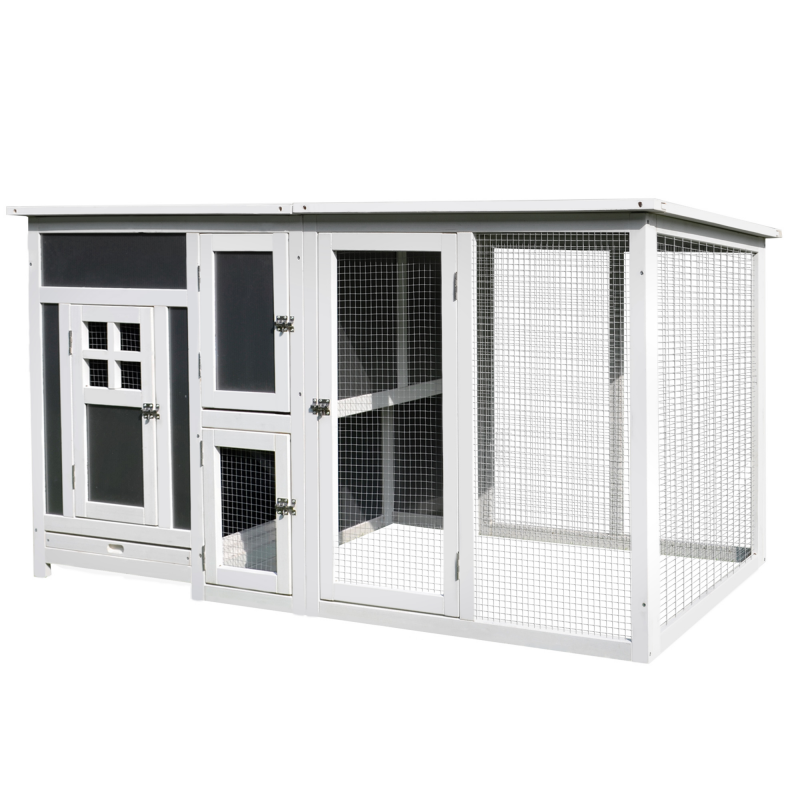 PawHut Hühnerstall Hühnerhaus Geeignet für 1-2 Hühner, mit Nistkasten Eierkiste mit 2 Fächern, Tanne, Grau+Weiß, 160 x 75 x 80 cm Aosom – Bild 1 von 2