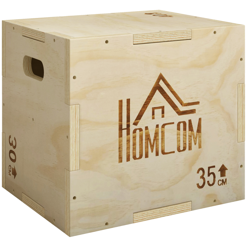 HOMCOM 3-in-1 Plyo Box Holz Plyometrische Sprungbox mit 3 Sprunghöhen Griffen Step-Up Jumping Box 40,5 x 35,5 x 30,5cm Plyometric Platform Fitnessgerät für Plyometrisches Training Workout Aosom – Bild 1 von 2