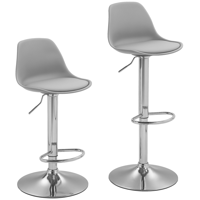 HOMCOM Barhocker 2er Set, Gepolstert Barstuhl mit Stahlgestell, Lehne, Höhenverstellbar Küchenstühle mit Fußstütze 360° Drehbar Tresenhocker für Küche, Wohnzimmer, Esszimmer, Kunstleder Grau Aosom – Bild 1 von 2