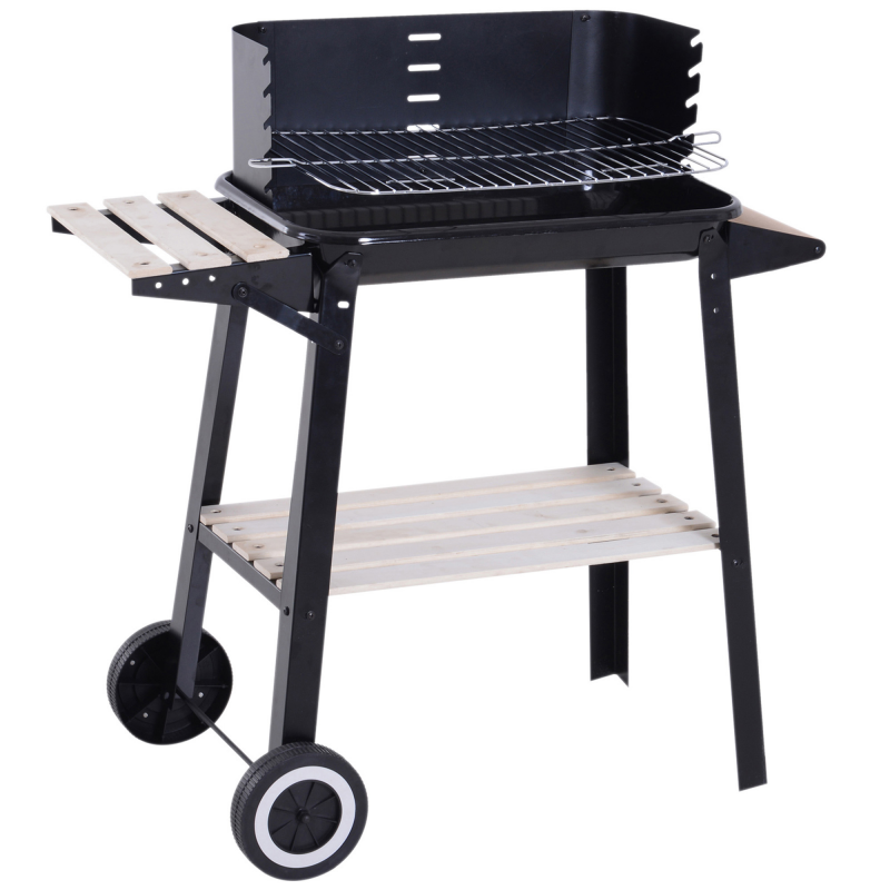 Outsunny Grillwagen Grillstation mit Windschutz 2 Ablagefächer höhenverstellbar Grillrost Metall Schwarz 83 x 45 x 87 cm für BBQ und Garten Aosom.de – Bild 1 von 2