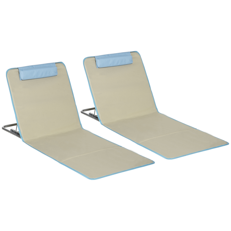 Outsunny Strandmatte, 2er Set Faltbare Strandliege mit Kopfkissen, 5-stufige Höhenverstellbare Strandmatratze mit Tragetasche, Stahl, Beige, 134 x 48 x 33-43 cm Aosom – Bild 1 von 2