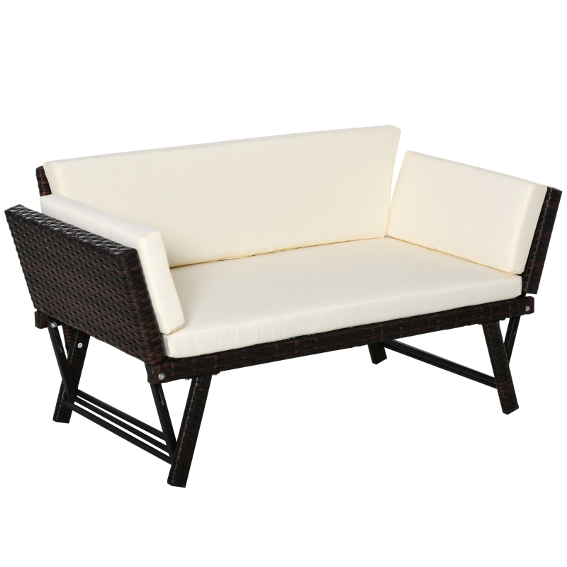 Outsunny Polyrattan Gartensofa 2 Sitzer klappbar Gartenmöbel Loungesofa mit Armlehnen Stahl Braun 129x63x67 cm für Terrasse & Balkon Aosom.de – Bild 1 von 2
