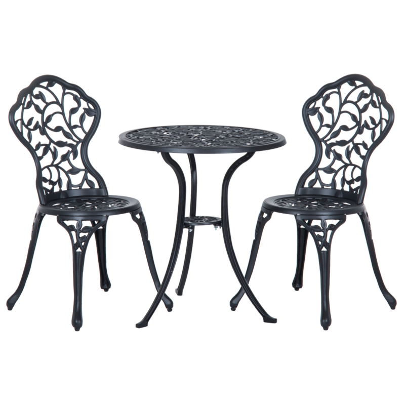 Outsunny Bistroset für 2 Personen Balkonmöbel Set mit Bistrotisch & 2 Stühlen, Schwarz, ideal für Garten & Terrasse Aosom.de – Bild 1 von 2
