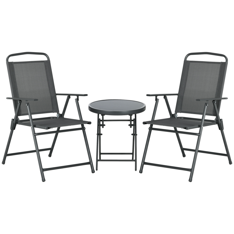Outsunny Bistro-Set 3-teilig aus Metall Wetterfest Gartenmöbel Set mit klappbar Glastisch Gartenstühlen Outdoor Balkonmöbel Set Sitzgruppe Balkonset Gartengarnitur Dunkelgrau Aosom – Bild 1 von 2