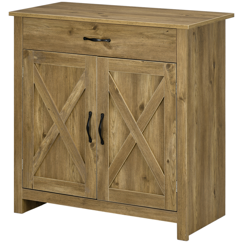 HOMCOM Küchenschrank, 2-türig mit verstellbaren Einlegeböden und Schublade, Landhausstil, Buffet/Sideboard für Wohnzimmer und Esszimmer, 80x39.7x80cm, Holzoptik Aosom – Bild 1 von 2