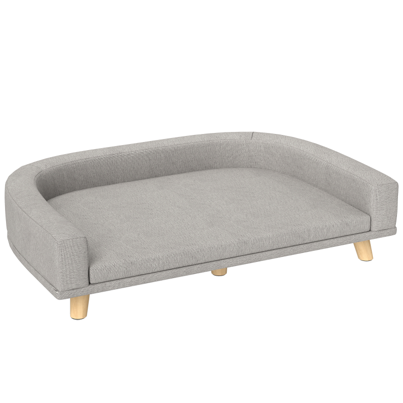 PawHut Hundesofa, Haustiersofa Katzensofa mit Kissen, Hundebett für große Hunde, Hundecouch mit Erhöhtem Design, Hundesessel mit Holzbeine, Grau, 98 x 67 x 25 cm Aosom – Bild 1 von 2