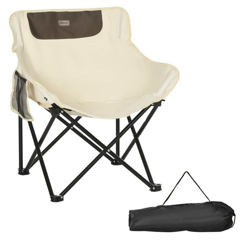 Outsunny Campingstuhl faltbarer Gartenstuhl mit Seitentasche, Stahlbeine, Klappsessel mit Tragetasche für Pool, Strand, Oxford, Weiß Aosom – Bild 1 von 2