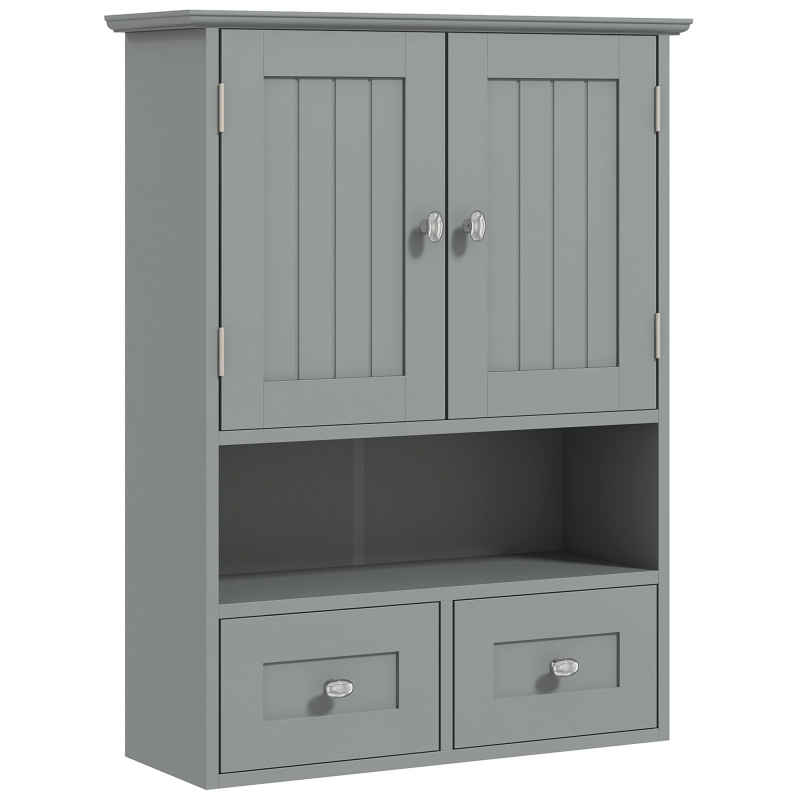 kleankin Badezimmer-Wandschrank, Toilettenschrank, mit Doppeltüren, offenem Fach, 2 Schubladen zur Aufbewahrung, 50,8l x 17,8P x 66H cm, grau Aosom – Bild 1 von 2