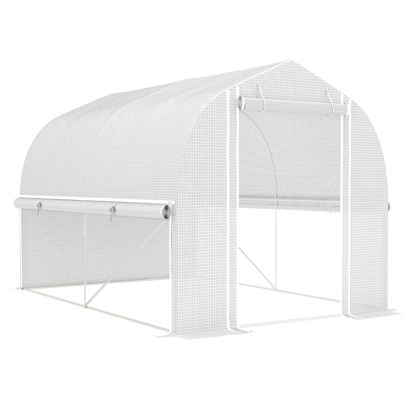 Outsunny Gewächshaus 3 x 2 x 2 m Foliengewächshaus mit 4 Fenster & Tür, Aufrollbar Seitenwänden, UV-beständiger Folientunnel Tomatenhaus mit verzinkten Stahlrahmen, Weiß Aosom – Bild 1 von 2